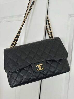 Chanel Jumbo Quilted Flap Bag in Black with Gold Hardware